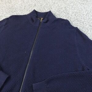 Massimo Dutti Sweater Mens L Blue Cotton Cashmere Full Zip Waffle Knit Jacket